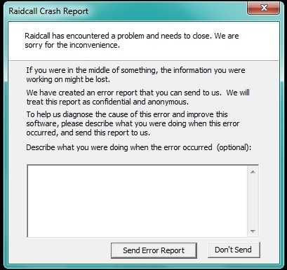 Как исправить RaidCall Crash Report?