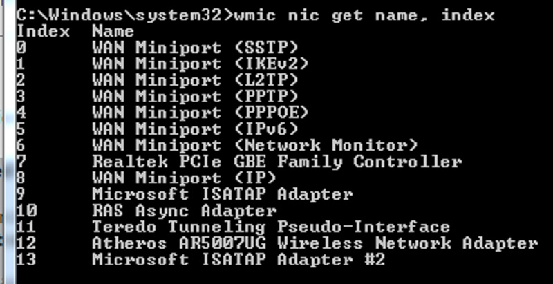 Отключение или включение сетевого адаптера с помощью команды WMIC в Windows 10