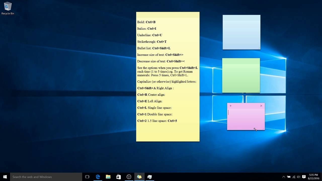 Заметки на рабочем столе в Windows 10 можно форматировать
